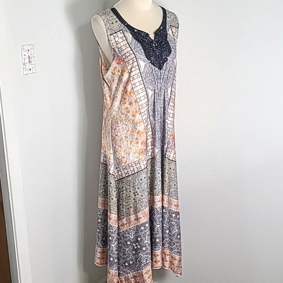 One World Bohemian Sleeveless Handkerchief Dress Multicolor, Size Medium - Picture 2 of 8